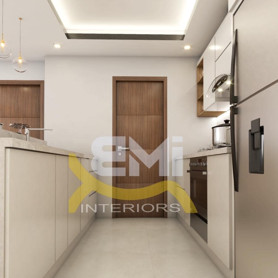 luxury kitchen interior with door